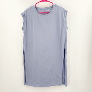 EILEEN FISHER Tunic Top Size Small High Slits Boxy Stretch Blue Lagenlook Cotton